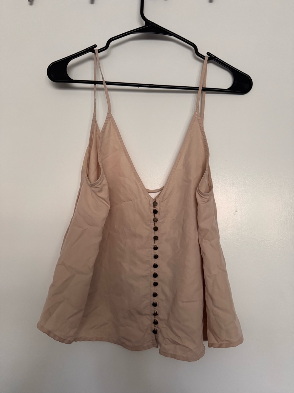 Blush Beige Button-Front Spaghetti Strap Cami